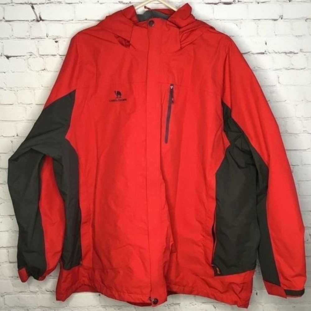 Camel Crown Z8W231159 Red/Gray Hooded Full Zip Windbreaker Jacket‎ Men 3XL China